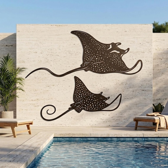 Manta Ray Metal Wall Decor, Stingray Wall Art, Outdoor Poolside Decor, Ocean Metal Sign, Tropical Beach House Decor, Coastal Home Decor