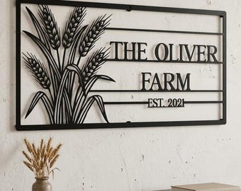 Custom Farm Metal Sign, Personalized Wheat Field Sign, Country Ranch Sign, Family Name Sign, Barn Wall Art, Outdoor Farmhouse Decor