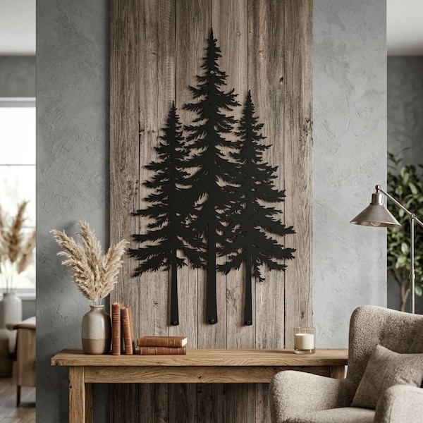 Pine Tree Metal Wall Decor, Extra Large Metal Wall Art, Rustic Cabin Decor, Living Room Wall Art, Pine Tree Sign, Famhouse Living Room Decor