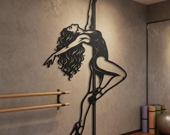 Väggdekoration i metall för poledance, väggkonst för pole fitness, skylt för poledancestudio, väggkonst för kvinnor i sovrummet, dekoration för poledancerum, fitnesspresenter