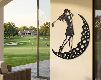Golf Girl Wall Art, Female Golfer Metal Wall Decor, Golf 19. Hole Decor, Outdoor Patio Decor, Large Vertical Golf Decor, Golf Gifts for Her