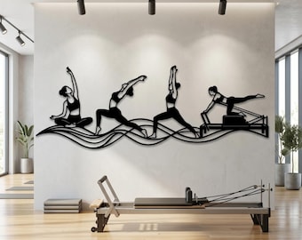 Pilates metallväggdekor, yogastudio väggkonst, fitnessväggdekor, pilatesstudiodekor, gymväggdekor, wellnesspresenter till henne