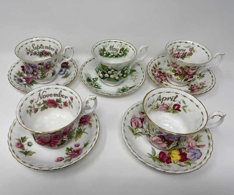 Vintage Teacups and Saucers From Royal Albert Month Theme Etsy
