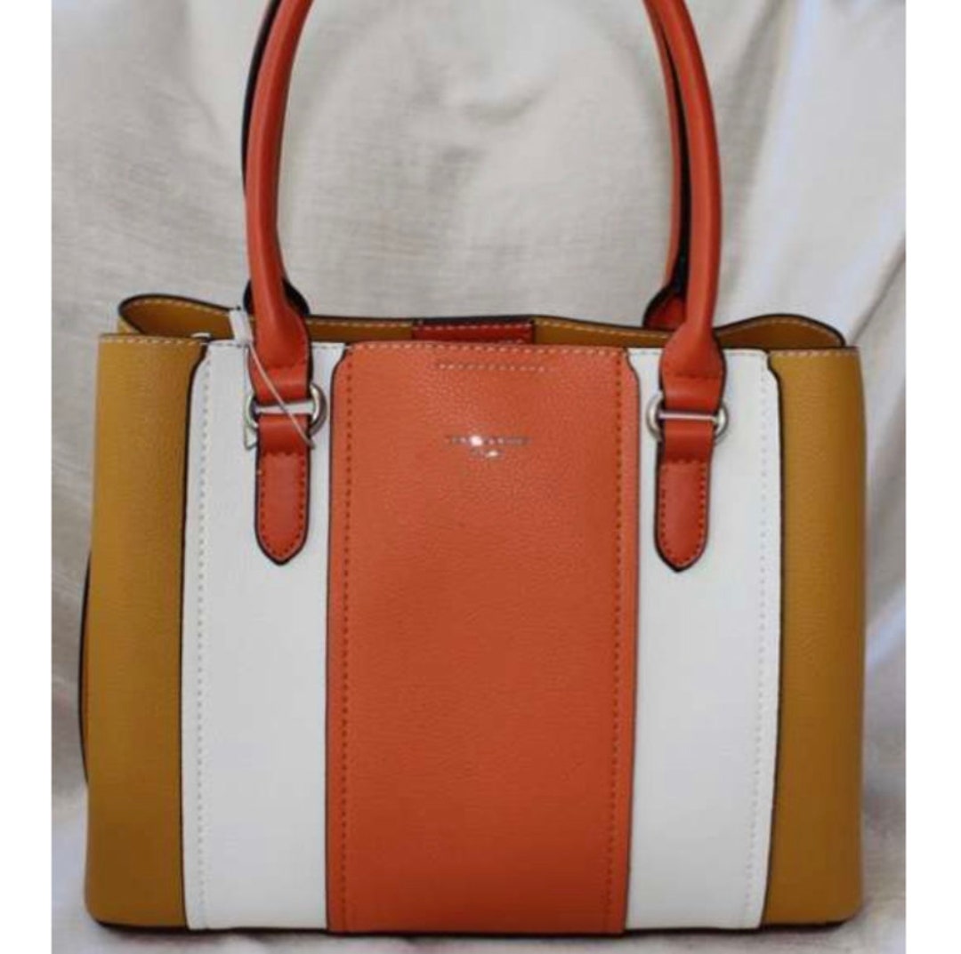 David Jones Paris Women Fashion Design Work Tote Shoulder Crossbody Bag -  Orange 