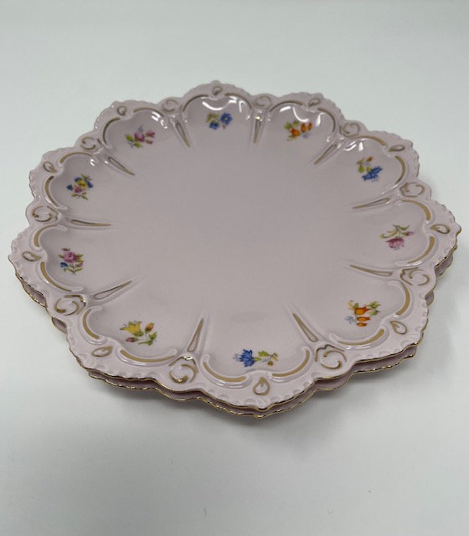 Two Vintage porcelain plates from Czech Republic, H&C, Hand painted with unique design, Dessert