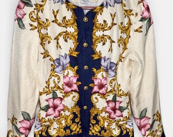 Vintage Maggy London 100% Silk Blazer | Floral Baroque Print Jacket Size 4