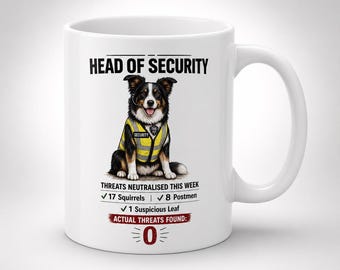 Border Collie Head of Security Mug | Funny Dog Lover Gift | British Dog Jobs Collection Mug