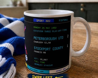 Peterborough United 1992 Play Off Final Mug, Wembley Memory Gift, Retro Football Scoreboard Mug, Posh Fan Gift