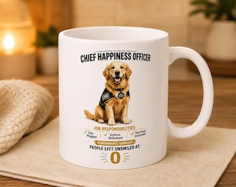 Golden Retriever Chief Happiness Officer Mug, Funny Dog Lover Coffee Cup