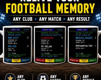 Personalised Football Memory Mug, Any Team Any Match, Retro Scoreboard Mug, Custom Football Gift, Football Fan Present