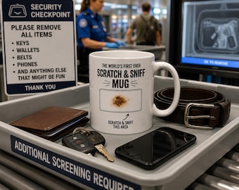 Scratch And Sniff Mug, Novelty Office Joke, Double-Sided Ceramic Tea Mug