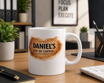 Personalised Coffee Mug | Custom Name Watercolour Cup | Gift for Coffee Lover
