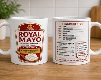 Royal Mayo Mug | Funny Postie, Delivery Driver Gift | Royal Mail Inspired Tea Cup