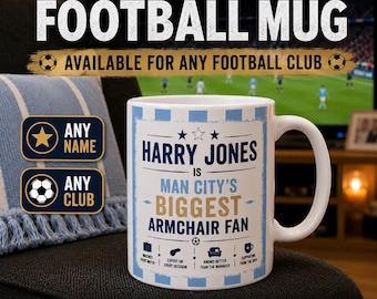 Personalised Football Mug, Custom Fan Gift, Name Club Supporter (11oz)
