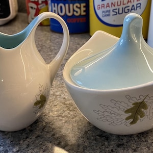 Vintage Eva Zeisel Hallcraft Century Fern Sugar Bowl and Creamer Set