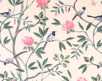 Floral Birds Nature Multicolor Print Cotton Upholstery Fabric Natural Fibers - 1/2 YARD