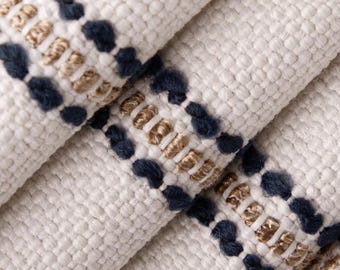 Navy Value Stripes Upholstery Fabric – Heavy Duty, Pet Friendly, Bleach Cleanable (Sold By Yard)