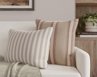 Heavy Duty Upholstery Fabric – Biscuit Stripes, EcoFiber, Bleach Cleanable, USA Made (54" Wide)