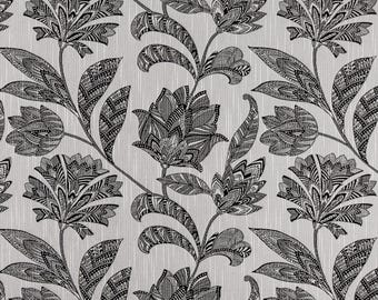 Raven Black Floral Woven Upholstery Fabric - 1/2 YARD