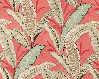 Coral Tropical Leaf Print Upholstery Fabric – Heavy Duty Home Decorator Textile