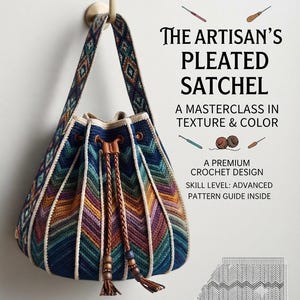 Crochet Drawstring Bag Pattern PDF, Boho Crochet Purse Pattern, Chevron Shoulder Bag Tutorial, Advanced Crochet Satchel