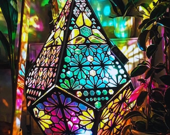Wooden Boho Coloured Lamp