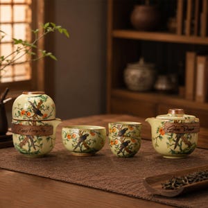 Personalized Hand Painted Porcelain Travel Tea Set Floral Teapot with 3 Cups Portable Tea Ceremony Set Outdoor Camping Office Gift Set