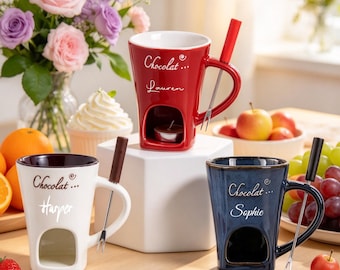 Personalized Chocolate Melting Mug Custom Engraved Ceramic Dessert Warmer Cup Tea Light Heated Fondue Mug Sweet Treat Gift for Her