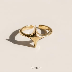 Ring met vierpuntige ster | Verstelbare open band | Hemelse stapelring | Minimalistische sterrensieraden | Cadeau voor haar