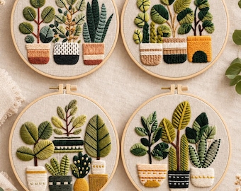 Adult beginner embroidery kit, plant embroidery kit, DIY needle point kit, with pre printed fabric, handmade craft gift