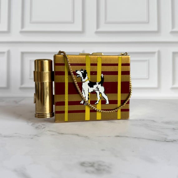 Vintage Terrier Carryall Compact | Mid Century Purse Compact with Lipstick Holder & Mirror View 2