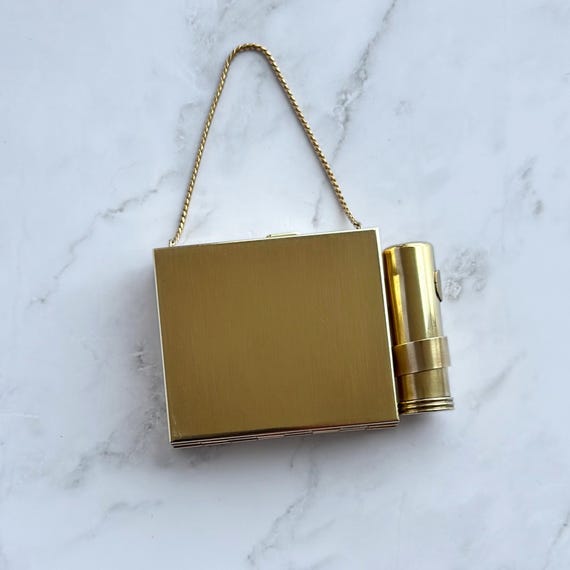 Vintage Terrier Carryall Compact | Mid Century Purse Compact with Lipstick Holder & Mirror View 5