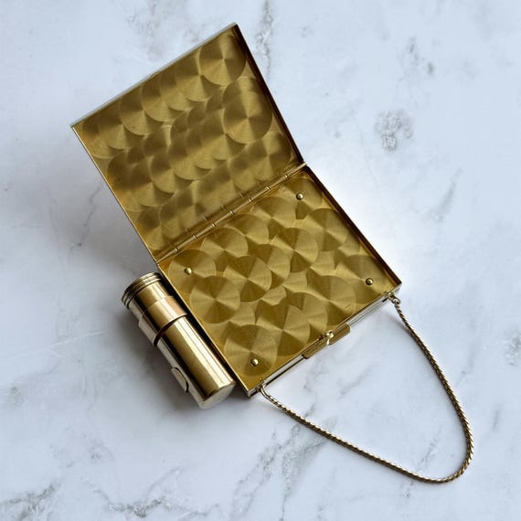 Vintage Terrier Carryall Compact | Mid Century Purse Compact with Lipstick Holder & Mirror View 4
