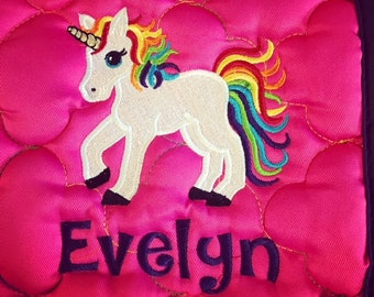 Rainbow Unicorn Custom English Embroidered Horse Saddle Pad - All Purpose, Pony or Dressage