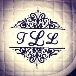 Custom English Embroidered Saddle Pad -  Elegant Monogram with Rhinestones All Purpose, Dressage or Pony