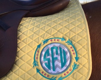 Custom English Embroidered Saddle Pad -  Arrow Monogram Applique All Purpose, Dressage or Pony