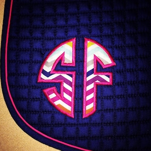 Custom English Embroidered Horse Saddle Pad -  Circle Monogram Applique All Purpose, Dressage or Pony