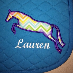 Custom English Embroidered Saddle Pad -  Jumping Horse Applique All Purpose or Pony