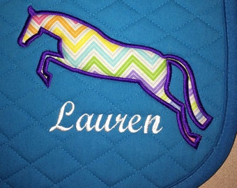 Custom English Embroidered Saddle Pad -  Jumping Horse Applique All Purpose or Pony