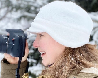 Winter Fleece Hat, Winter Earflap Hat, Fleece Beanie Hat, White Hat Women, Anti-pill, Ear Muff, Winter Beanie, Winter White, Women's Hat