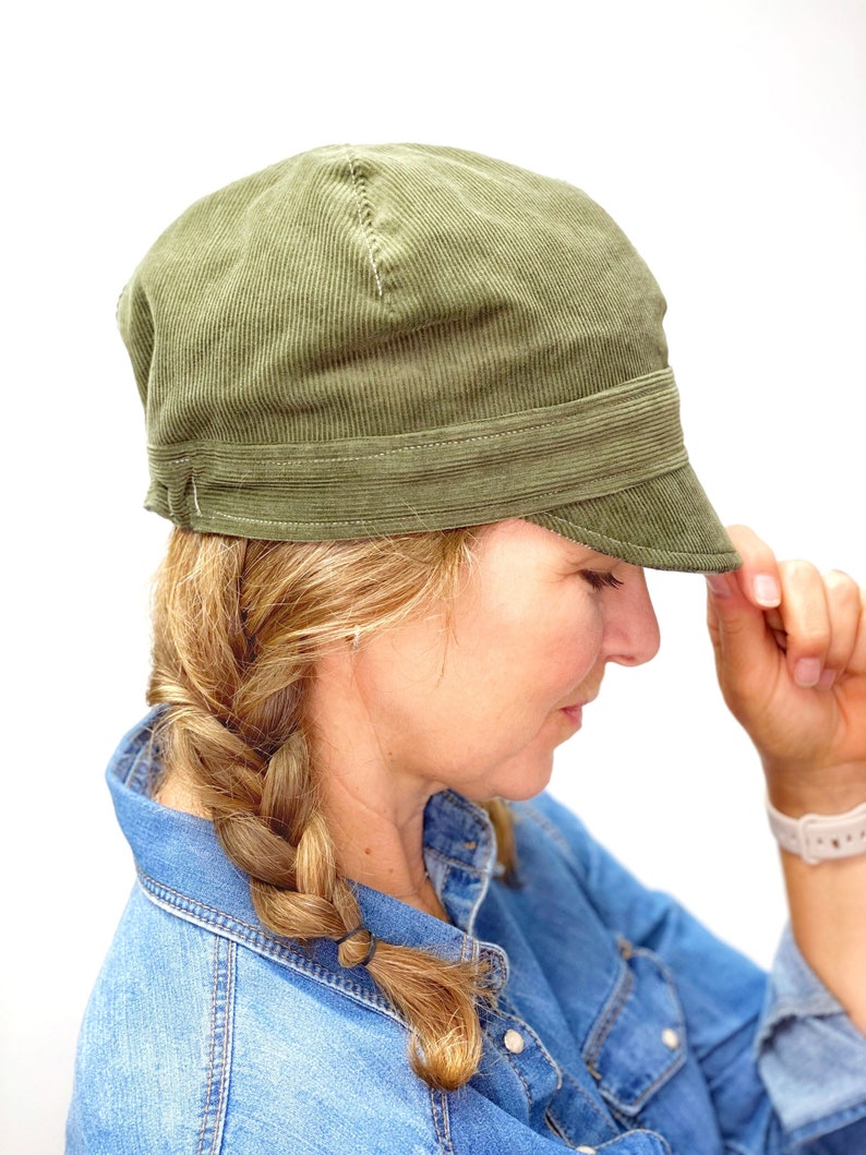 Women's Cute Hat, Hats for Women, Hat for Winter, Women's Corduroy Hat, Reversible Newsboy Hat, Custom Hat for Women, Cap for Woman Olive