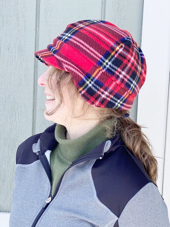 Plaid Winter Fleece Hat Earflap Beanie 