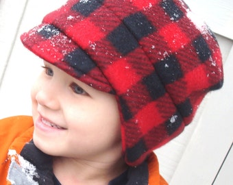 Kids Hat for Boys, Boys Winter Hat, Plaid Boy Hat, Ear Flap Boys Hat, Boys Newsboy Hat, Toddler Fleece Hat, Boy Fleece Hat, Earmuff Hat Boys