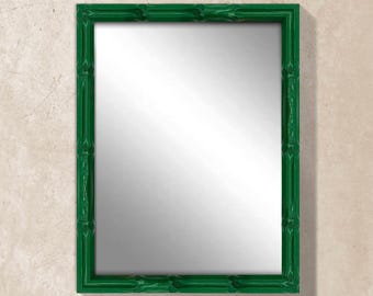Hand Painted 1" Green Bamboo Mirror, Elegant Vintage Wall Mirror Frame, Custom Framed Mirror, Classic Home Decor