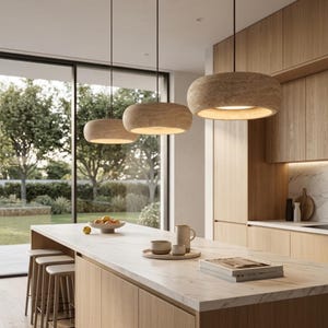 Luminária pendente moderna em travertino, luminária suspensa em pedra natural, iluminação minimalista para ilha de cozinha, luminária de teto nórdica de luxo, decoração para casa