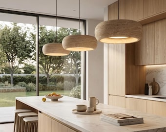 Modern Travertine Pendant Light, Natural Stone Hanging Lamp, Minimalist Kitchen Island Lighting, Luxury Nordic Ceiling Fixture, Home Decor