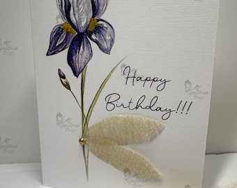 Greeting Card | Handmade Floral Card | Watercolor Iris | Envelope Included | Original Artwork | Gift for Her