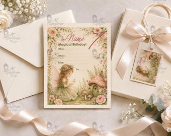 Personalized Fairy Birthday Invitations with Matching Gift Tags