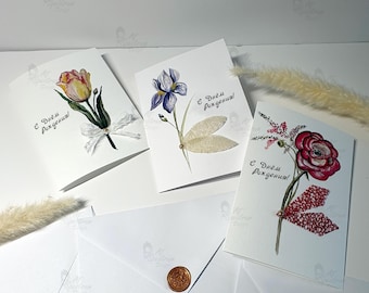 Russian Birthday Card Set of 3 | Luxury Handmade Greeting Cards | Watercolor Floral Greeting Cards | Blank Inside, Canada