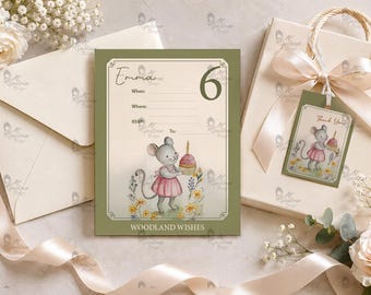 Woodland Mouse Birthday Invitations – Original Watercolor Artwork Set